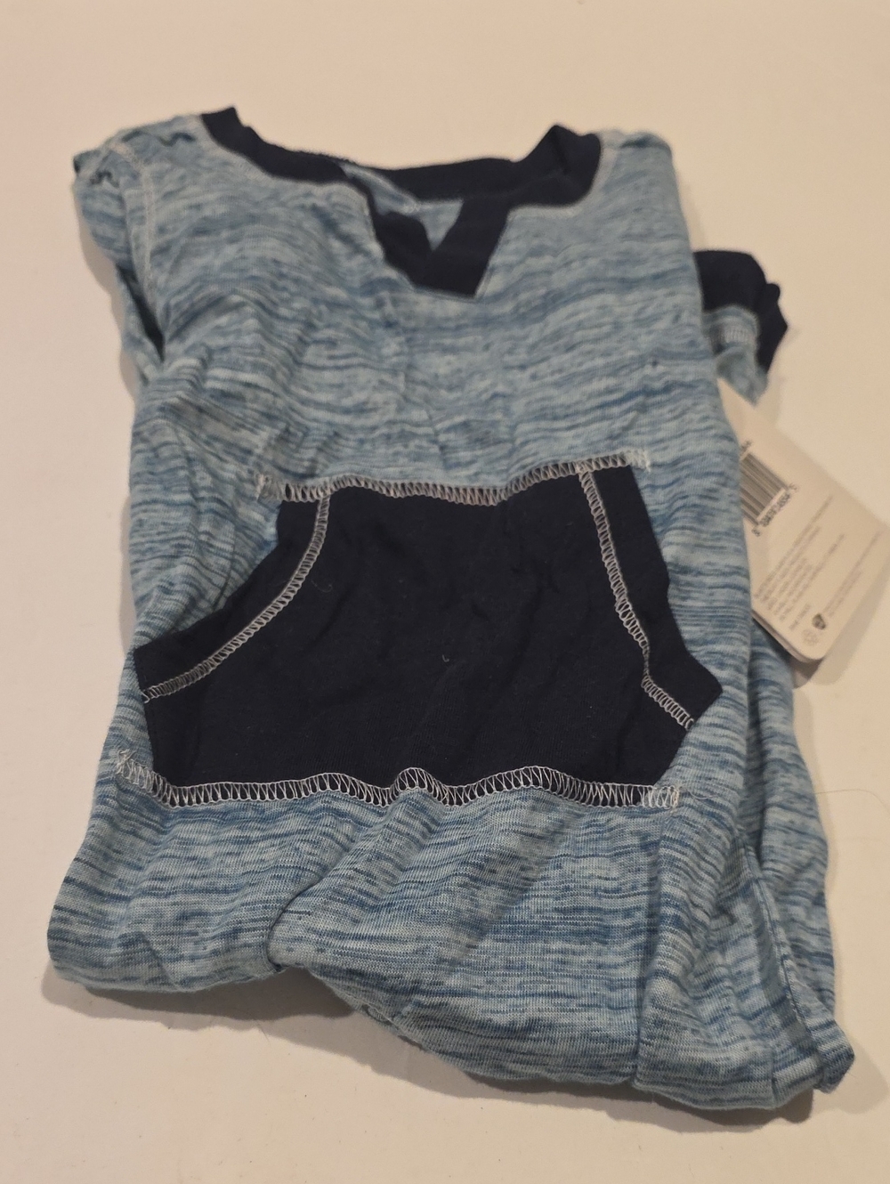 Burt's Bees Baby Blue Heather Pocket Hoodie with Navy Trim 12m Nwt